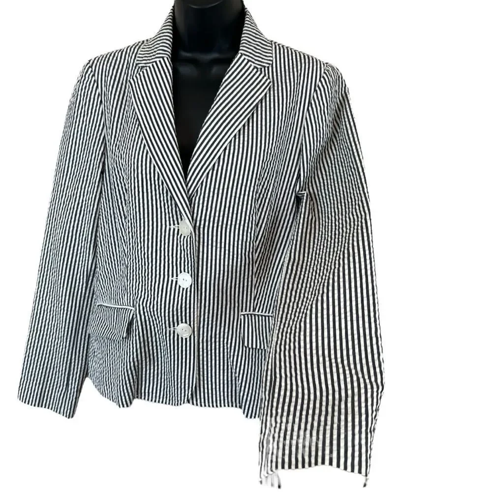 Sandro Seersucker Navy White Cotton Blazer - Picture 8 of 8